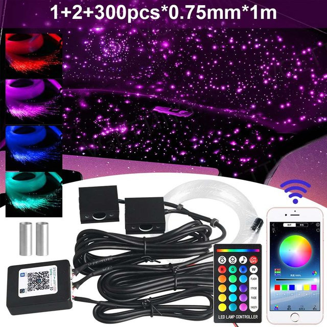 VASTFIRE RGBW Sternenhimmel Lichtset mit App-Steuerung und Glasfaser für Auto oder Zuhause in Schwarz - Bild 1