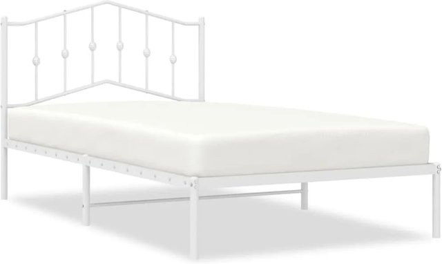vidaXL Bettgestell aus Metall mit Kopfteil in Weiß, klassisch pulverbeschichtet, B/H: 112 x 200 cm - Bild 1