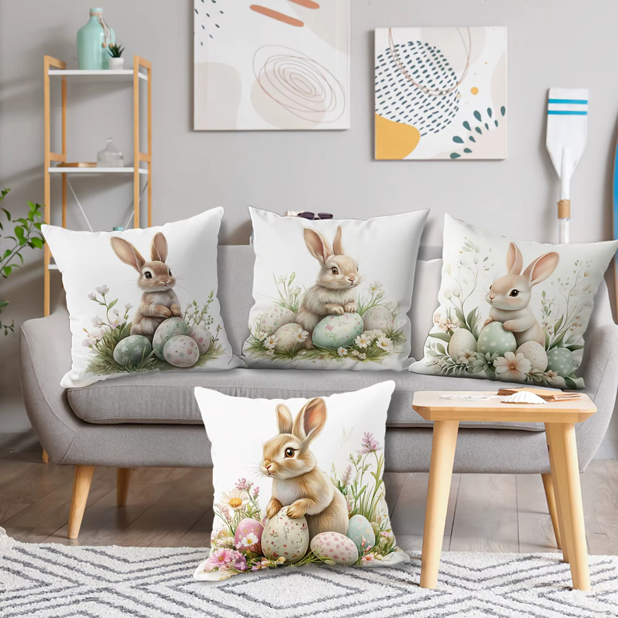 ZZN Osterhasen Kissenbezug aus Polyester mit Grafikprint, quadratisch, Mehrfarbig, Breite: 45 cm, Höhe: 45 cm - Bild 3