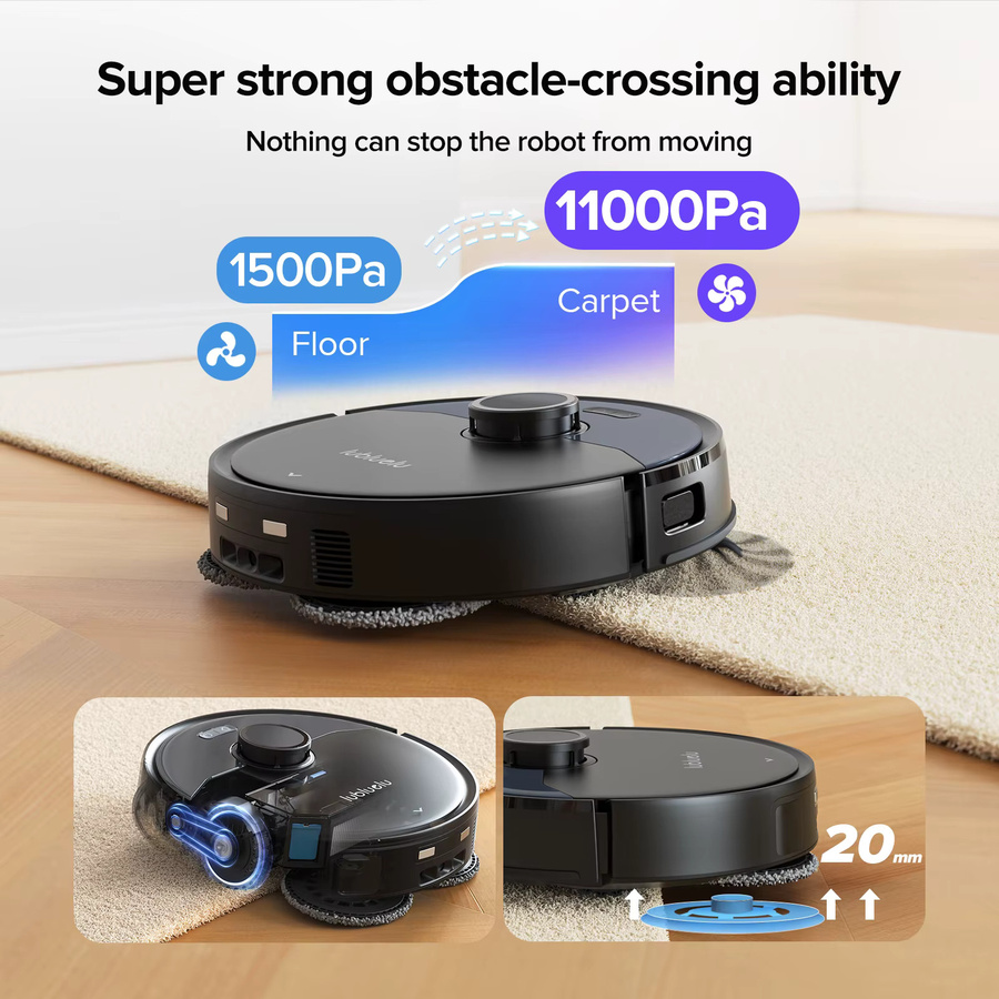 Lubluelu S1000 Kabelloser Roboter-Staubsauger in Schwarz mit 11000Pa Saugkraft, Teppich-Boost-Technologie für Tierhaare und 200 Minuten Akkulaufzeit - Bild 2