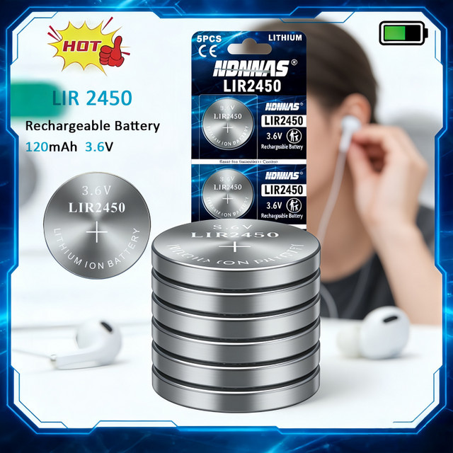 NDNNAS LIR2450 Wiederaufladbare Knopfbatterie 3,6 V Lithium-Knopfzelle in Silber als CR2450 Ersatzbatterie - Bild 1