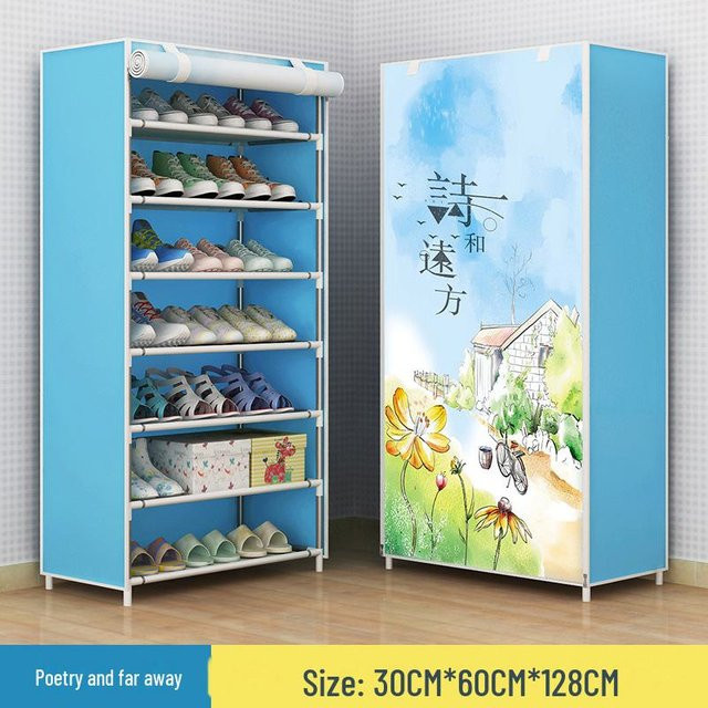 Mehrschichtiges Schuhregal WoW Home in Blau, staubdichter und platzsparender Schuh-Organizer aus Metall, Breite: 60 cm, Tiefe: 30 cm, Höhe: 30 cm - Bild 1
