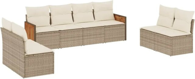 vidaXL 8-tlg Garten-Sofagarnitur aus Polyrattan in Beige mit Sitzkissen und Stauraum - Bild 1