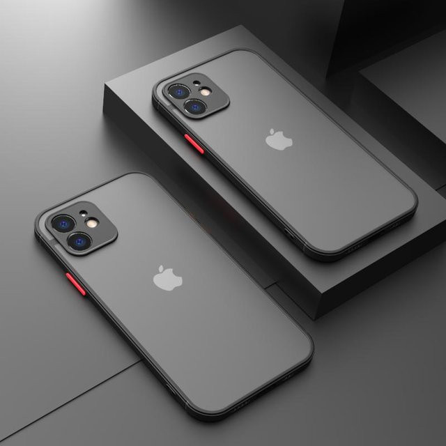 Rui Di Stoßfestes Panzer Case für iPhone 11 12 13 14 Pro Max Mini X XR XS 7 8 Plus Transparent Mattes Silikon und Hartes PC Case - Bild 1