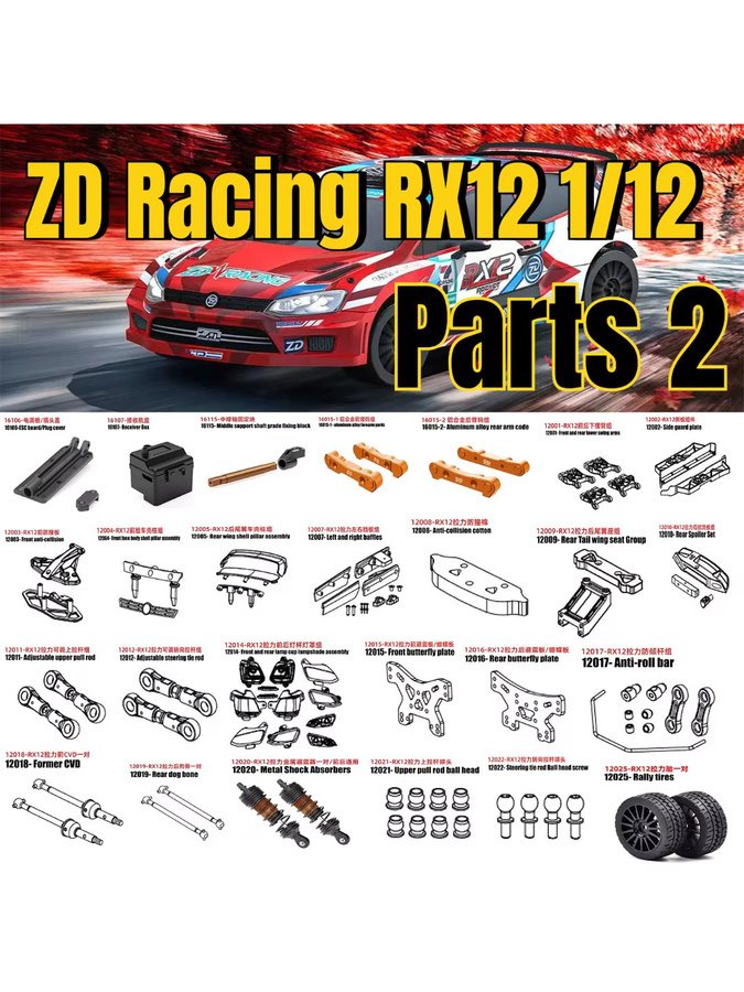 ZD Racing RC Auto Ersatzteile, Reifen, Empfängerbox, Dogbone, Lenkstange, Vorderer CVD, Stoßdämpfer, Zugstange, Schraubenteile, 2-teiliges Set - Bild 4