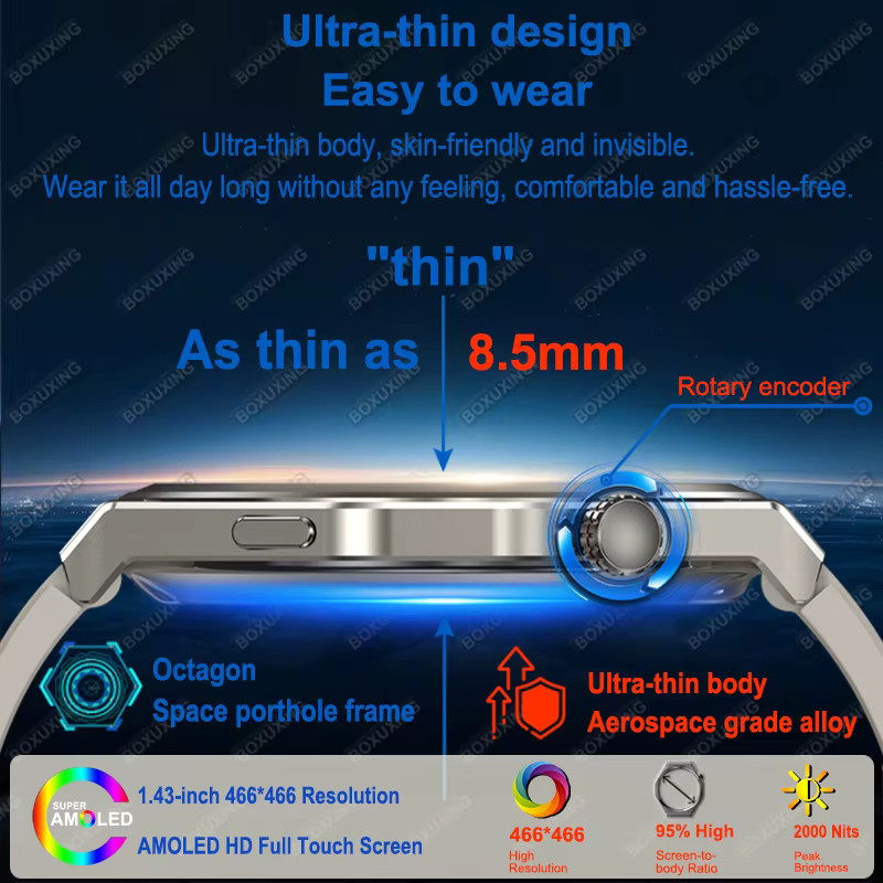 BOXUXING Smartwatch, Titan, Silikon, Schwarz, Unisex - Bild 3