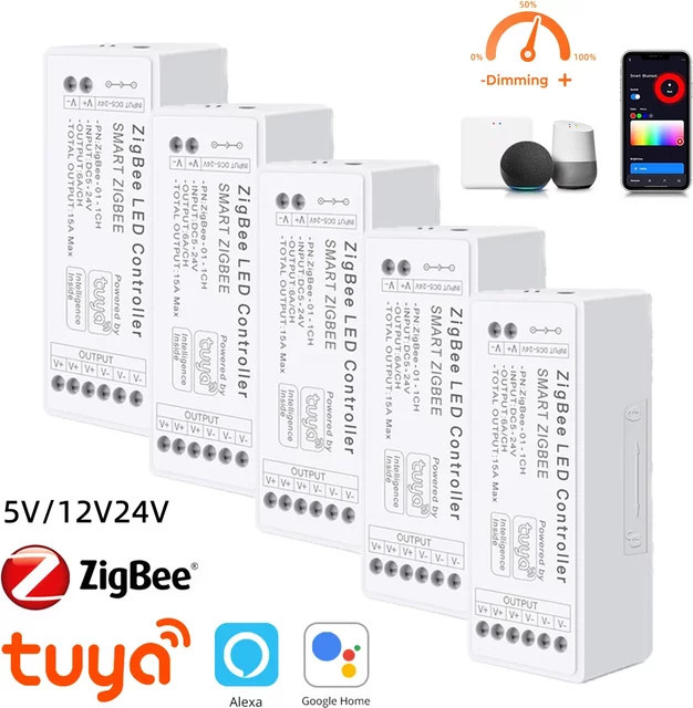 Lcamaw Tuya Zigbee 3.0 Smart LED-Controller für 5050/2835 COB SMD LED-Streifen, Dimmer für Monochrom, RGB, CCT, RGBW und RGBCCT, DC5V-24V, Farbe: Weiß - Bild 1