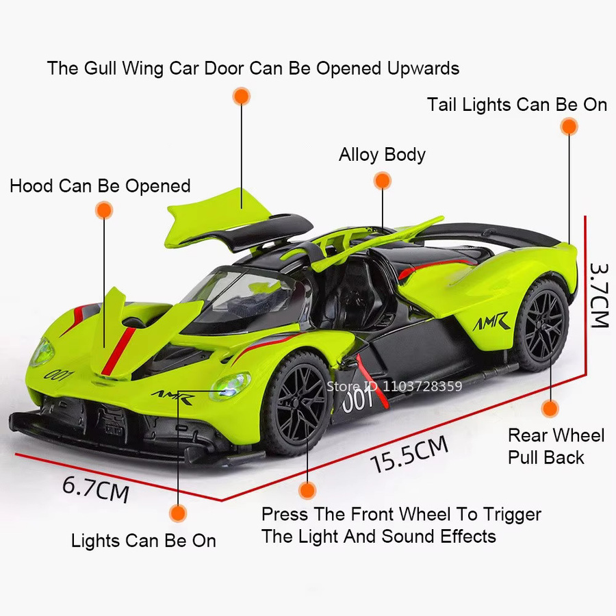 MAKEDA Valkyrie Miniatur-Sportwagenmodell, 1:32, Metall, Licht und Sound - Bild 1