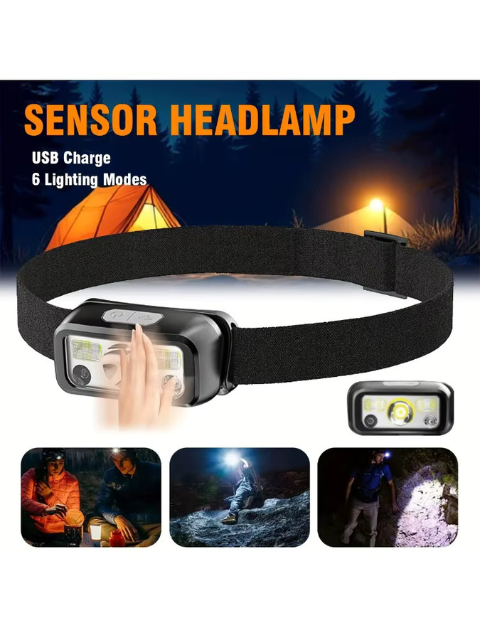 KDULIT COB-LED-Sensor-Stirnlampe in Schwarz mit USB-Wiederaufladung und Bewegungssensor - Bild 5