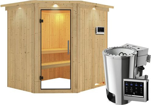 Karibu Sauna Talsen aus Fichtenholz mit 3.6 kW Saunaofen und externer Steuerung für 3 Personen, beige, B/T/H: 184 x 202 x 210 cm - Bild 1