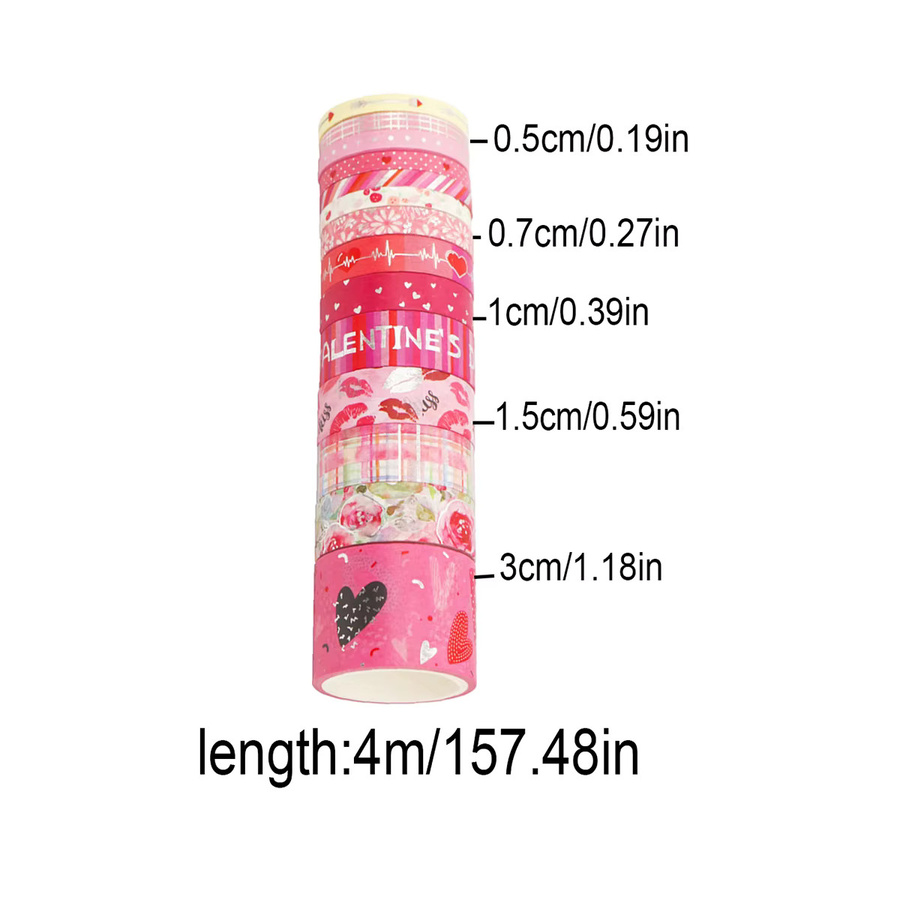Washi-Tape-Set mit Valentinstag-Motiv in Silber und Pink mit Herz- und Blumenmustern für deine DIY-Dekoration - Bild 2