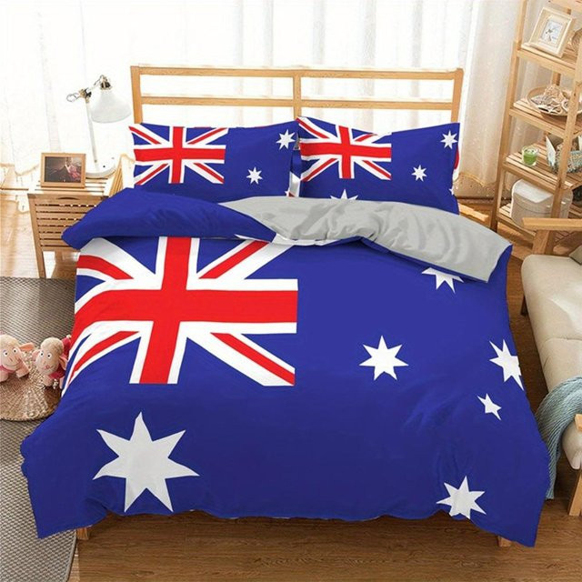 Bettbezug-Set mit Aufdruck Australien Nationalflagge aus weicher Mikrofaser in Blau, B/H: 220 x 240 cm, 3-teilig - Bild 1
