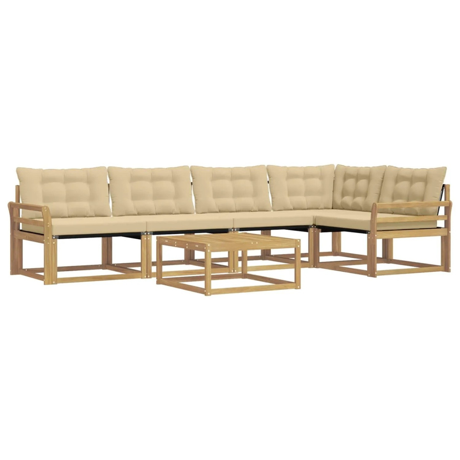 vidaXL Outdoor-Sofagarnitur aus Akazienholz mit Textilene-Bezug und Polstern, 6-teiliges L-Shape Set in Weiß und Beige, B/T/H: 79 x 79 x 37 cm - Bild 2