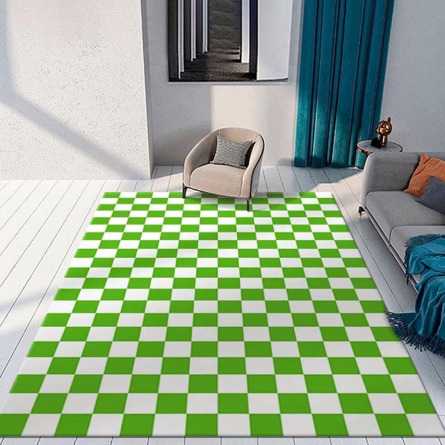 Waschbarer Schachbrett-Teppich von Karpetti in Grün/Mehrfarbig, B/T: 80 x 120 cm - Bild 1