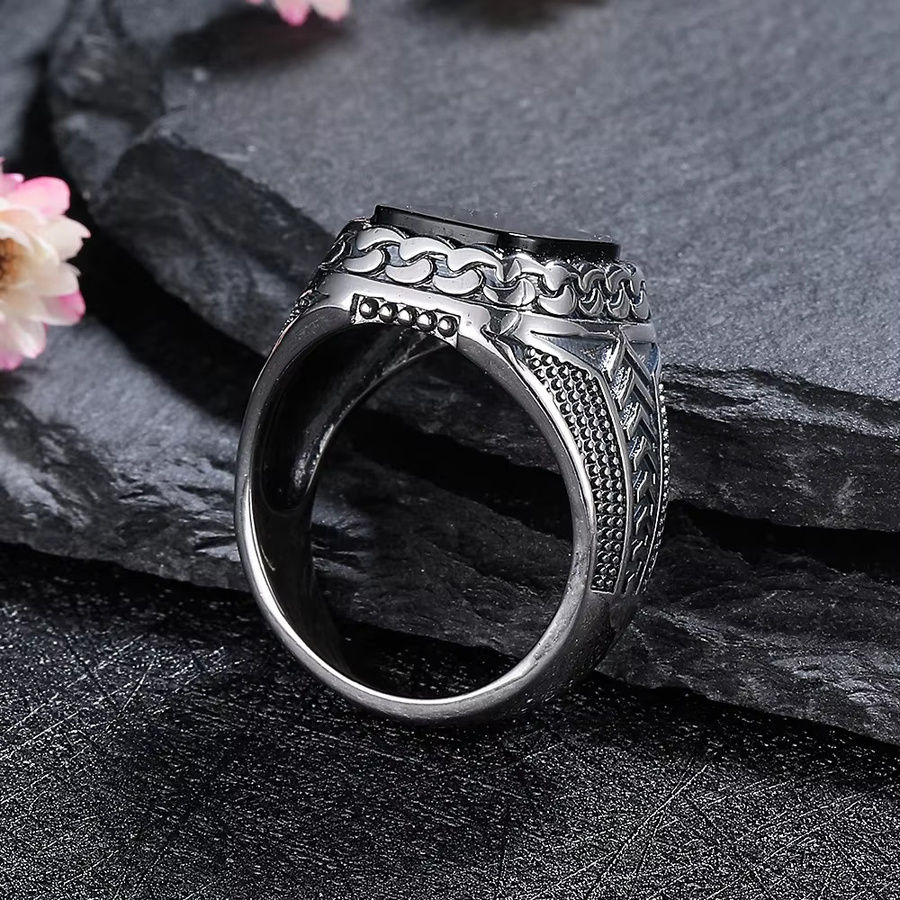 QIBAOKU Ring 925 Silber, Achat, Schwarz, Damen, Vintage - Bild 2