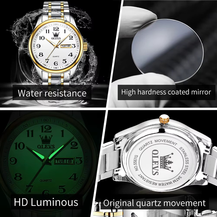 Olevs Digitaluhr, Quarz, Gold, Edelstahl, Herren - Bild 3