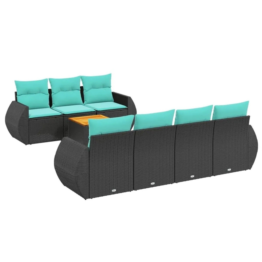 vidaXL 8-tlg. Gartensofa-Set in L-Form mit Kissen und Polyrattan, Schwarz und Blau - Bild 2