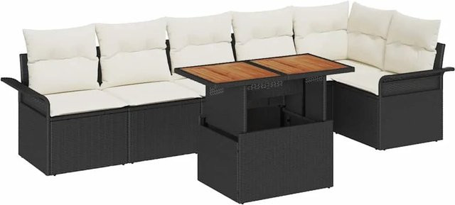 vidaXL Garten-Sofa-Set aus Poly Rattan und Stahl, 7-teilig, Schwarz Matt - Bild 1