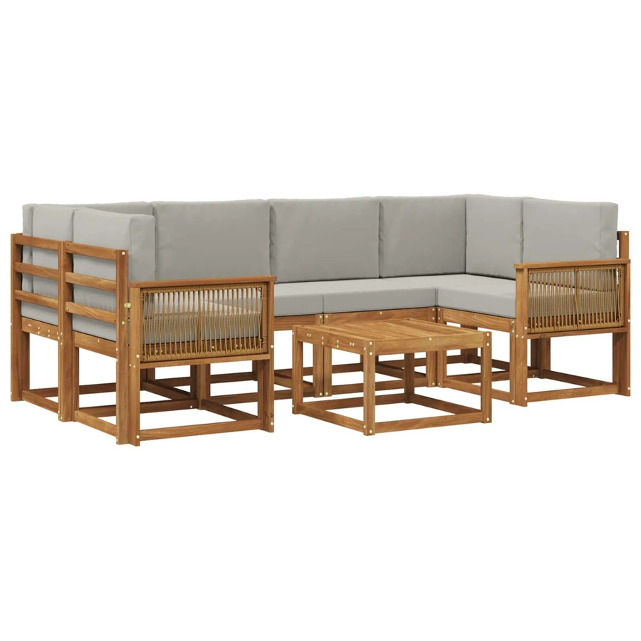 vidaXL Outdoor-Sofagarnitur 7-teilig aus Akazienholz und wetterfestem Polyester in Braun und Hellgrau - Bild 2