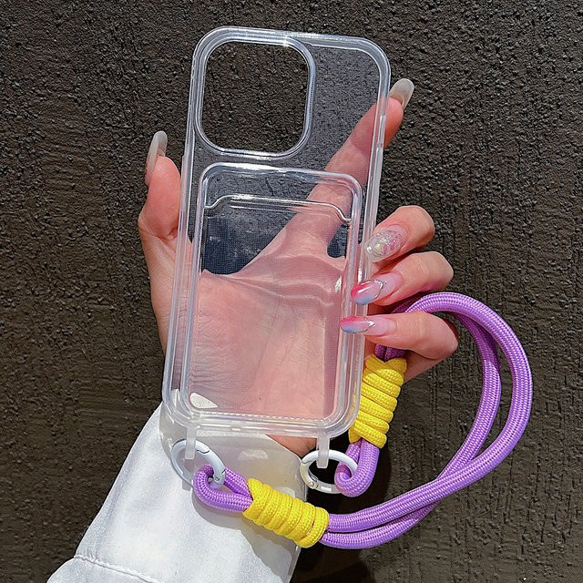 Luxuriöse transparente Kartentasche mit bunter Lanyard-Seilabdeckung für iPhone 17 Pro Max, iPhone 15 Plus, iPhone 13 und iPhone 11 - Bild 1
