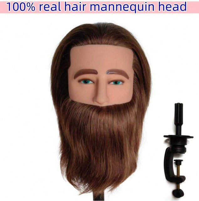 XCJIEN Mannequin Kopf mit Haar und Bart, Herren, 100% menschliches Haar - Bild 1