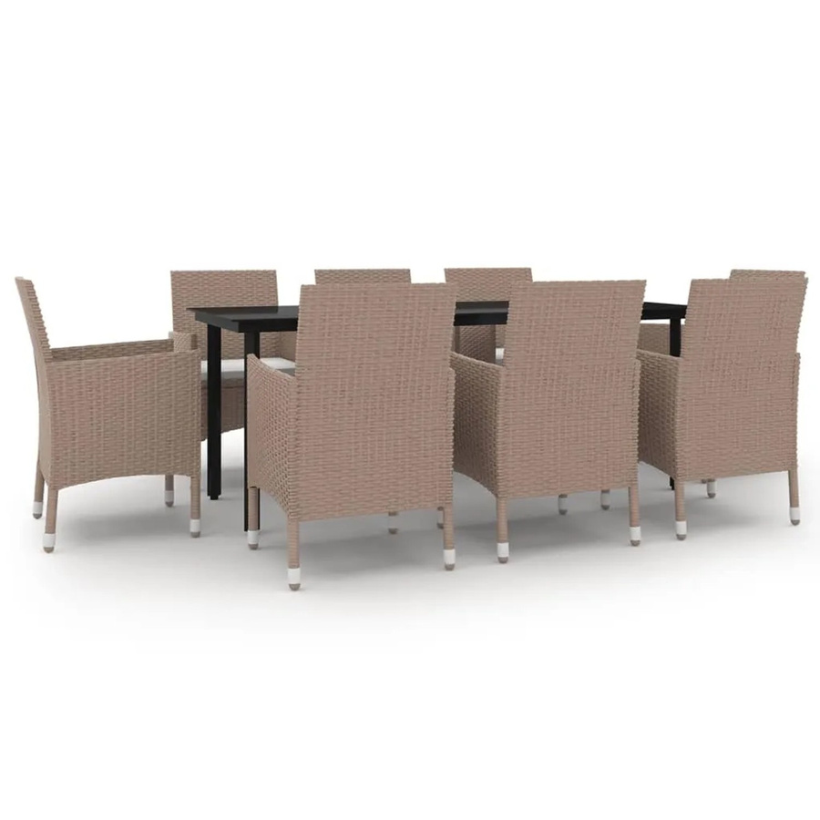 vidaXL 9-teilige Garten-Essgruppe aus Poly Rattan und Glas in Beige und Schwarz mit Auflagen - Bild 2