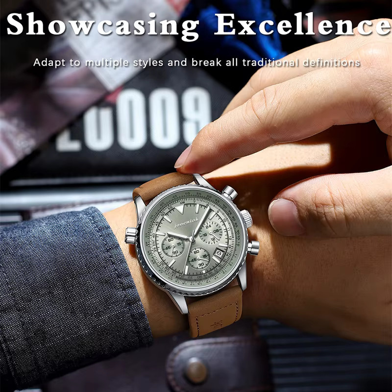 JOOENIOK Armbanduhr Chronograph, Quarz, Leder, Blau, Herren - Bild 1