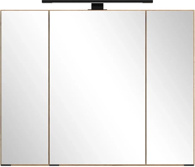 Held Möbel Spiegelschrank Manchester Wildeiche mit 3 Türen, LED-Beleuchtung und Steckdose, B/H/T: 64 x 80 x 20 cm - Bild 1