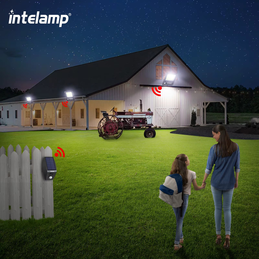 intelamp Solar-Flutlicht für den Außenbereich mit 12000 mAh Akku, Schwarz, mit großem Solarpanel und 5 m Kabel für Garten und Hof - Bild 3