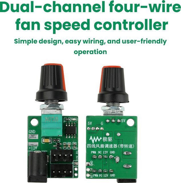 Aideepen 2-Kanal 4-Draht PWM Lüftergeschwindigkeitsregler DC 12 V 5 A mit manuellem Potentiometer - Bild 1