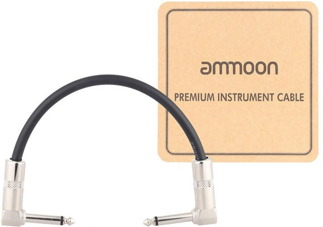 ammoon AC-10 Gitarrenkabel mit rechtwinkligem 6,35mm Stecker, Länge: 15 cm, Farbe: Beige - Bild 1