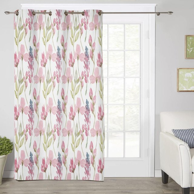 Super Six Vorhang mit Mohnblumen-Aquarell-Print in Weiß und Multicolour, halbtransparentes Fensterdesign für Wohnzimmer und Schlafzimmer, Breite: 135 cm, Höhe: 60 cm - Bild 1