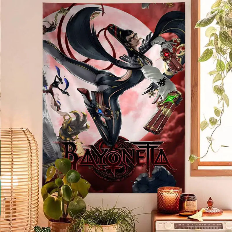 Bayonetta Wandteppich mit Mandala-Porträt im Bohemian-Stil, mehrfarbiger Textil-Wandbehang in Hochformat - Bild 4