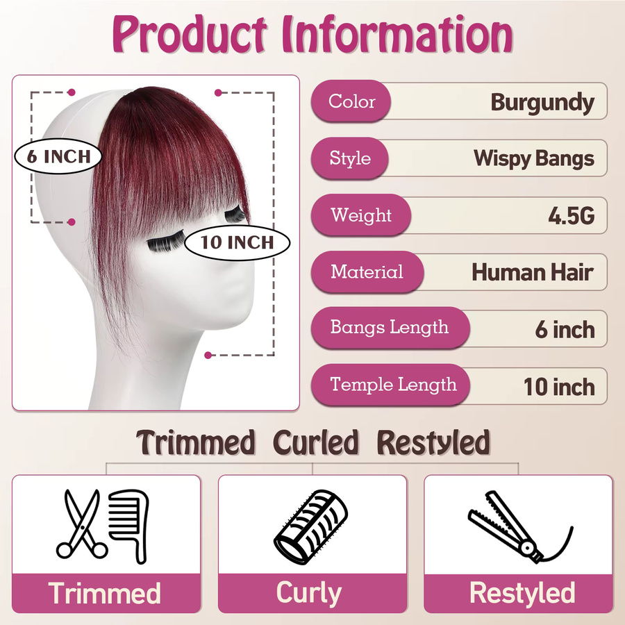 HAIRCUBE Echthaar-Pony Clips, Weinrot Ombre, Damen - Bild 2