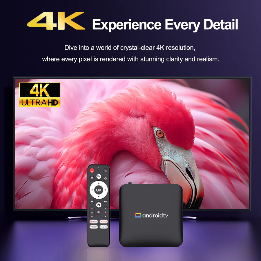 H96 MAX Smart Android TV-Box mit Android 14, 4K UHD, Dual-Band WLAN 2,4G/5G und Sprachfernbedienung, Schwarz - Bild 4