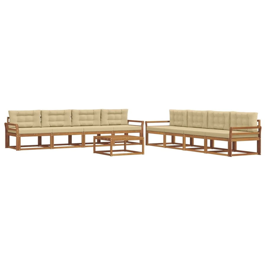 vidaXL Outdoor-Sofagarnitur aus Akazienholz in L-Form, 9-teiliges Set in Natur und Beige mit Polsterkissen und Tisch - Bild 2
