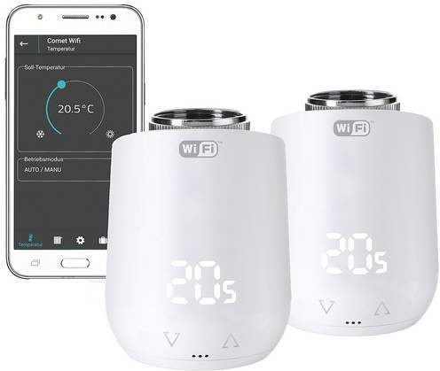 Eurotronic Comet WiFi Funk-Heizkörperthermostat-Set elektronisch, 2er Set, Weiß - Bild 1