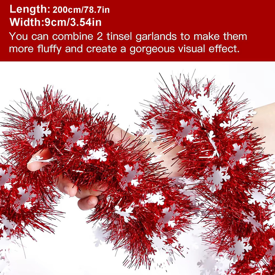 Rotes Weihnachtsband mit Schneeflocken-Dekoration für Weihnachtsbaum und Party-Dekoration, 3/5 Stück - Bild 4