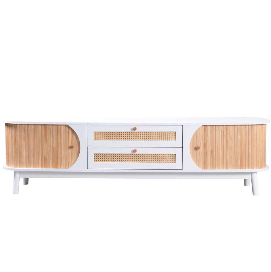 TV-Schrank aus Massivholz in Weiß im Landhausstil mit Rattan-Details und Schubladen, B: 170 cm, T: 39,5 cm, H: 46 cm - Bild 2