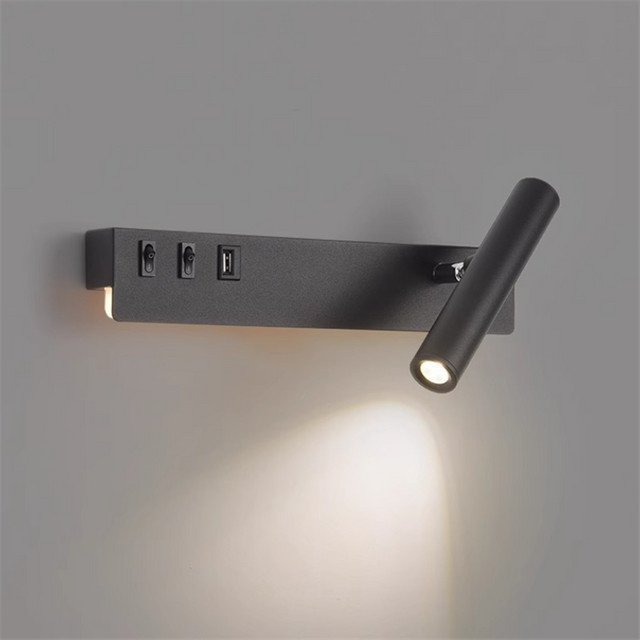 Homocean Moderne Wandleuchte in Schwarz mit USB-Anschluss, Dual-Licht-System mit Lesestrahler und Hintergrundbeleuchtung, Acrylschirm in organischer Form - Bild 1