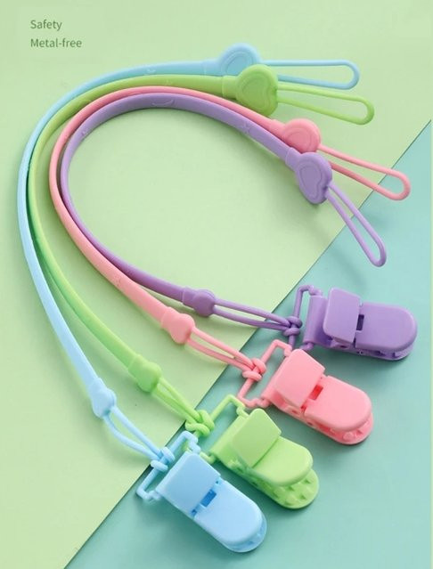 Silikon Schnuller Kette mit Befestigungsriemen für Babys in Pink und Multicolour als Beißring und Halter für Neugeborene - Bild 1
