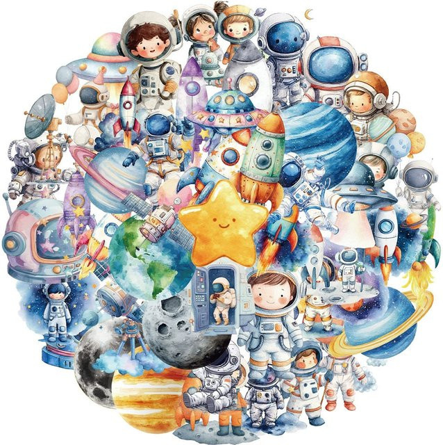 Rspctou Kawaii Cartoon Weltraum Astronauten und Planeten Aufkleber, bunte Dekorationsaufkleber für Laptop, Telefon und Gepäck, transparent - Bild 1