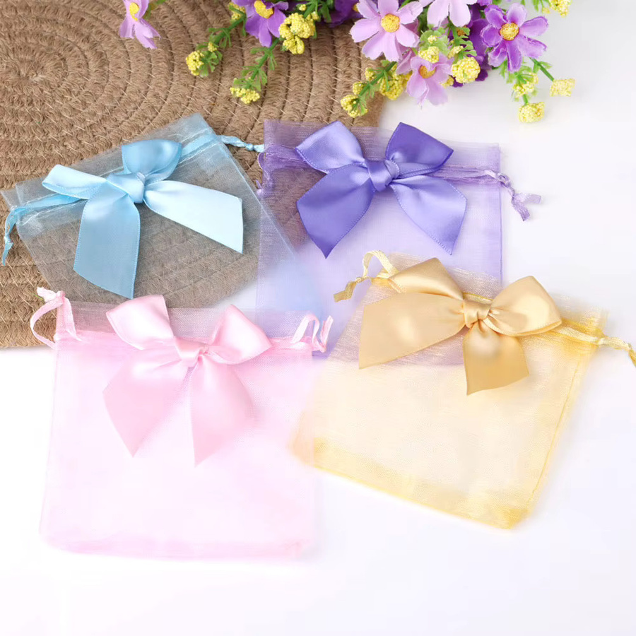 20er Set Chanfar Organza Beutel in Grün mit Schleife für Schmuck, Süßigkeiten und Geschenke, B: 9 cm, H: 12 cm - Bild 3