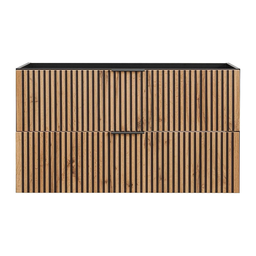 Waschbeckenunterschrank Madela in Schwarz und Naturfarben Hell mit Streifenoptik, Breite: 100 cm - Bild 2