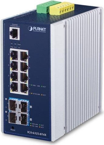 PLANET IGS-6325-8T4X Managed L3 Network Switch mit 8 x 10/100/1000 Ethernet/LAN und 4 x 10 Gigabit SFP+ Ports, DIN-Schiene und Wandmontage, Grau/Blau - Bild 1