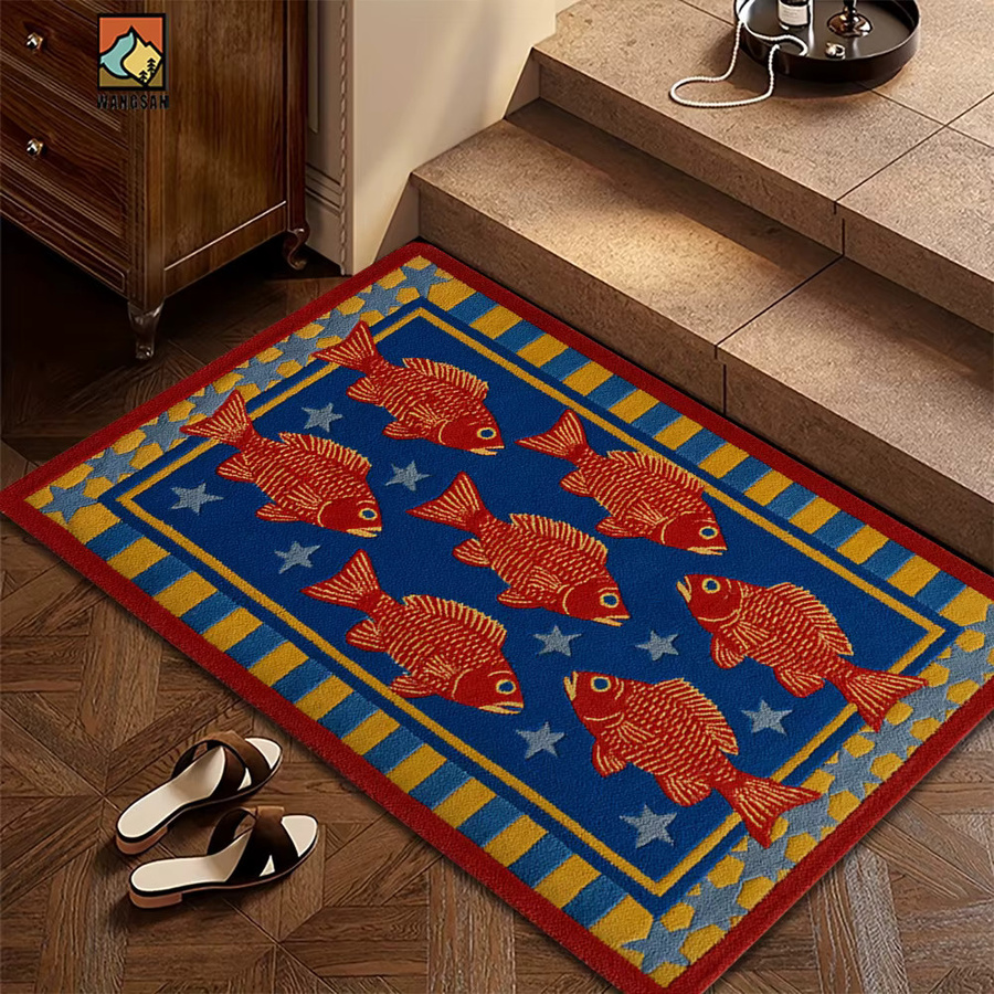 VIKAMA Rechteckige Badezimmermatte mit Retro-Goldfisch-Design in Blau, B/T: 60,0 x 40,0 cm - Bild 2