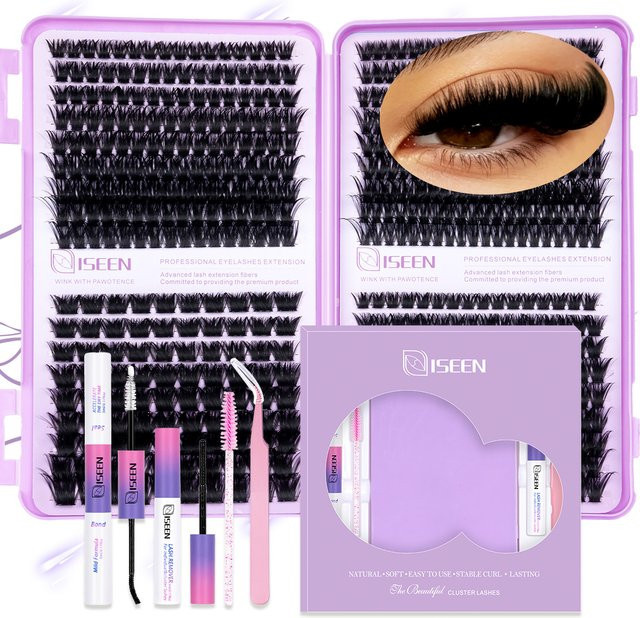 ISEEN Wimpern-Cluster-Set 3D Soft Band, Wimpernverlängerungs-Kit mit Wimpernkleber & Versiegelung, Unisex - Bild 1