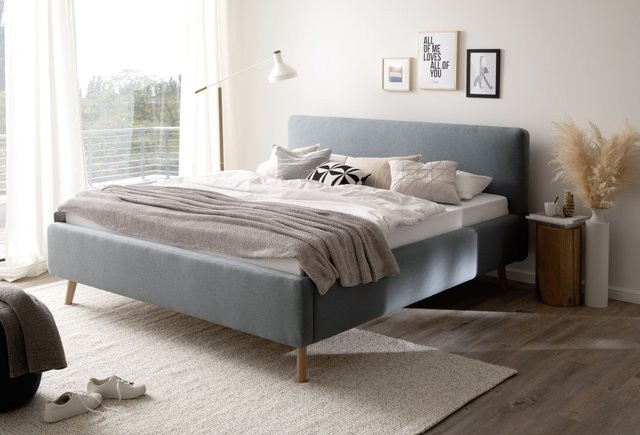 Polsterbett HARPER Minna in Blau mit Bettkasten und Eichenoptik, B/T/H: 180 x 200 x 105 cm - Bild 1