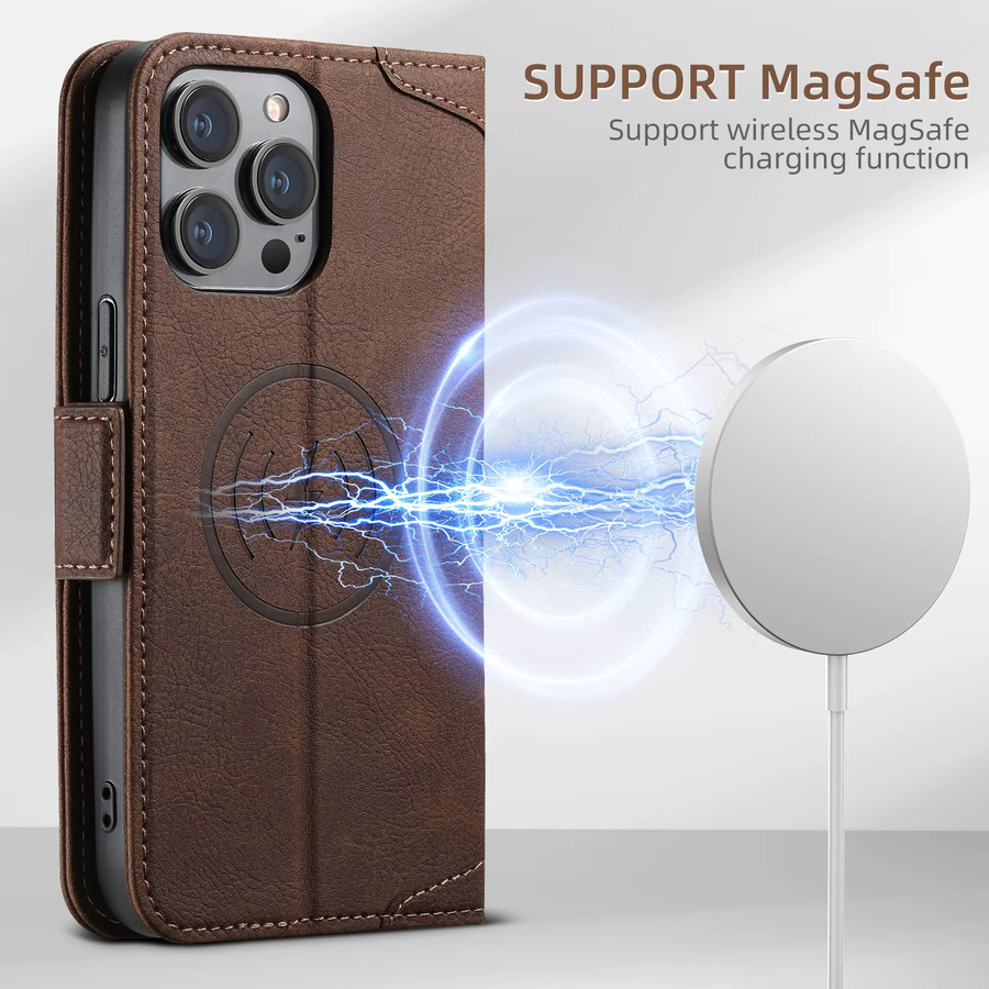 Suteni Kartenhalter-Brieftasche Flip-Cover-Telefonhülle mit MagSafe für iPhone 17 Pro Max 16 Plus 15 14 13 in Blau oder Braun - Bild 3