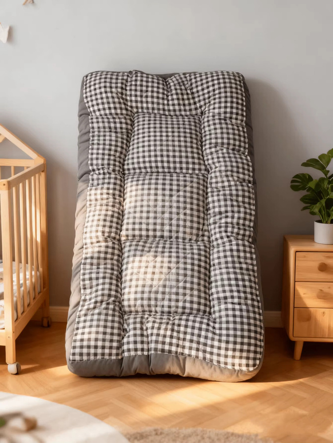 Waschbare Baby Matratze aus reiner Baumwolle in Grau, B/T: 60 x 120 cm - Bild 4